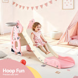 Outdoor Play Equipment: Keezi Kids Slide Set Basketball Hoop Outdoor Playground Toy Dragon 125cm Slide Pink