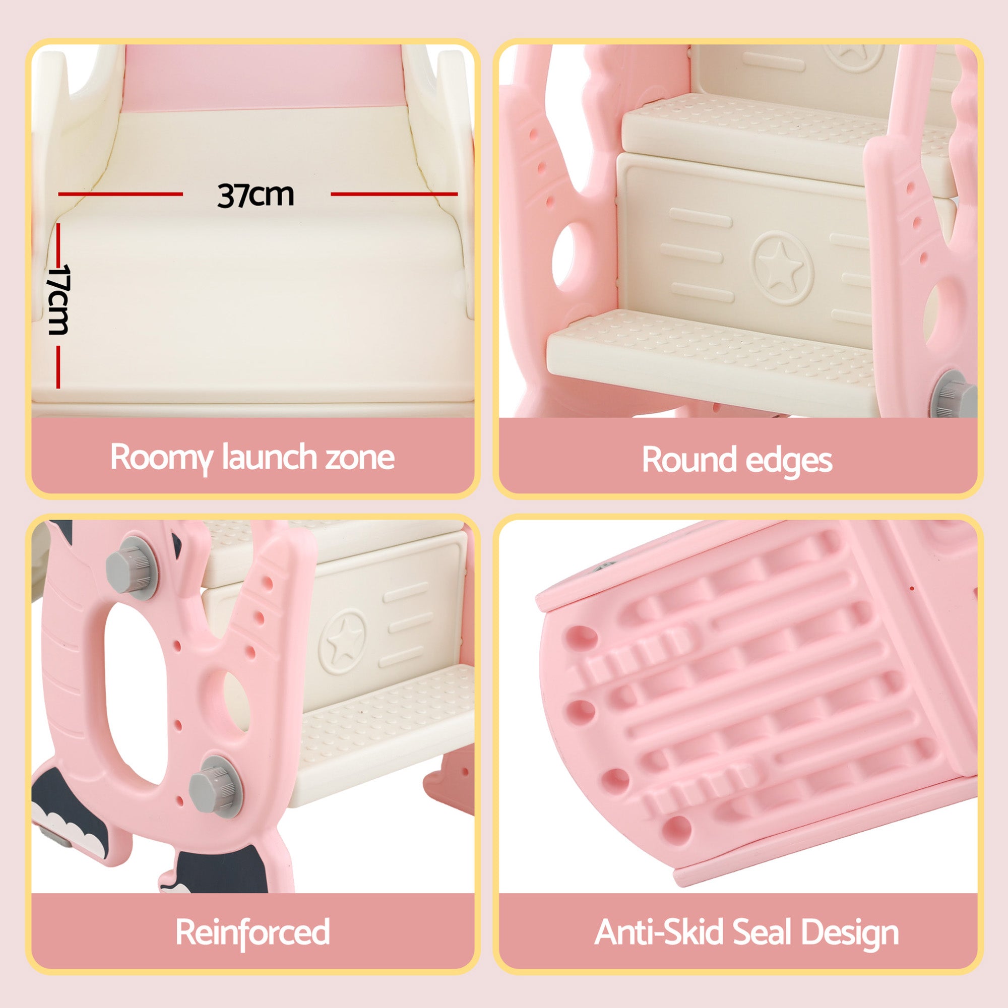 Outdoor Play Equipment: Keezi Kids Slide Set Basketball Hoop Outdoor Playground Toy Dragon 125cm Slide Pink