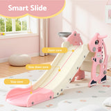 Outdoor Play Equipment: Keezi Kids Slide Set Basketball Hoop Outdoor Playground Toy Dragon 125cm Slide Pink