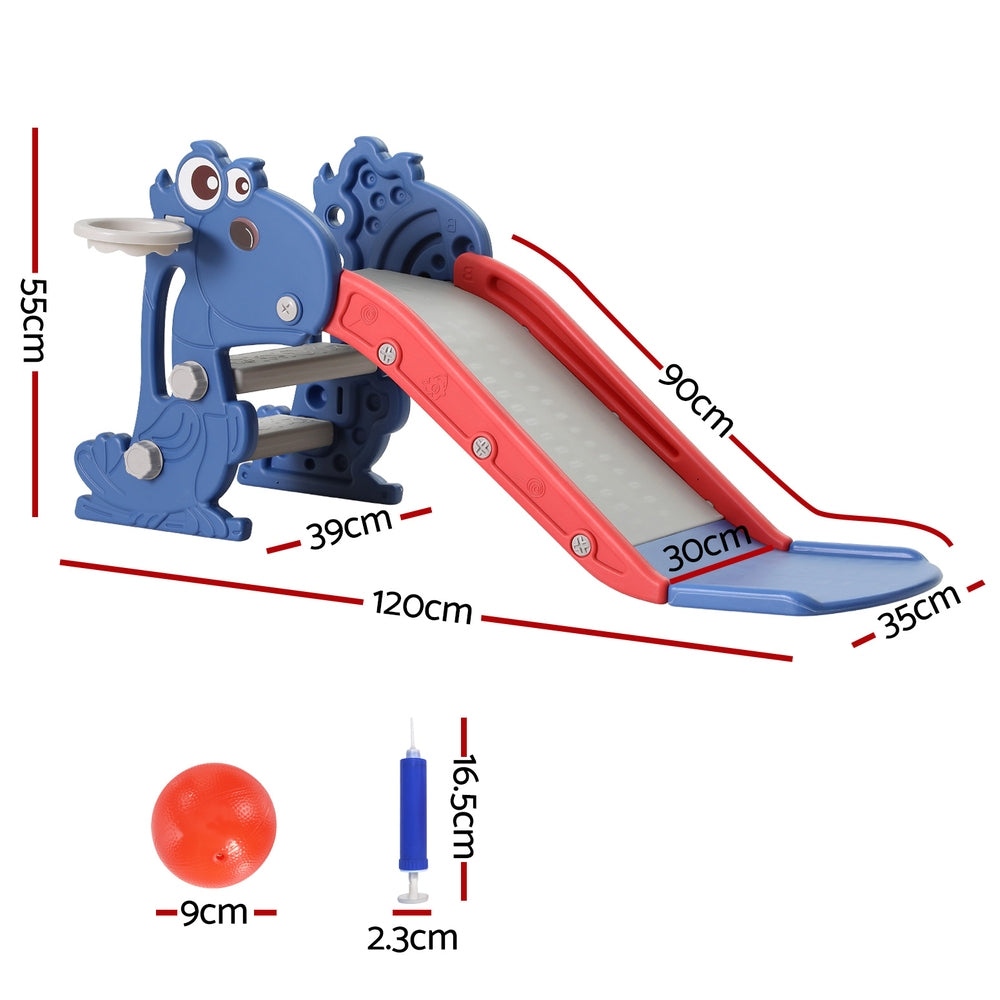 Outdoor Play Equipment: Keezi Kids Slide Set Basketball Hoop Outdoor Playground Toy Dragon 90cm Blue