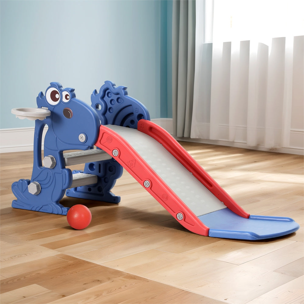 Outdoor Play Equipment: Keezi Kids Slide Set Basketball Hoop Outdoor Playground Toy Dragon 90cm Blue