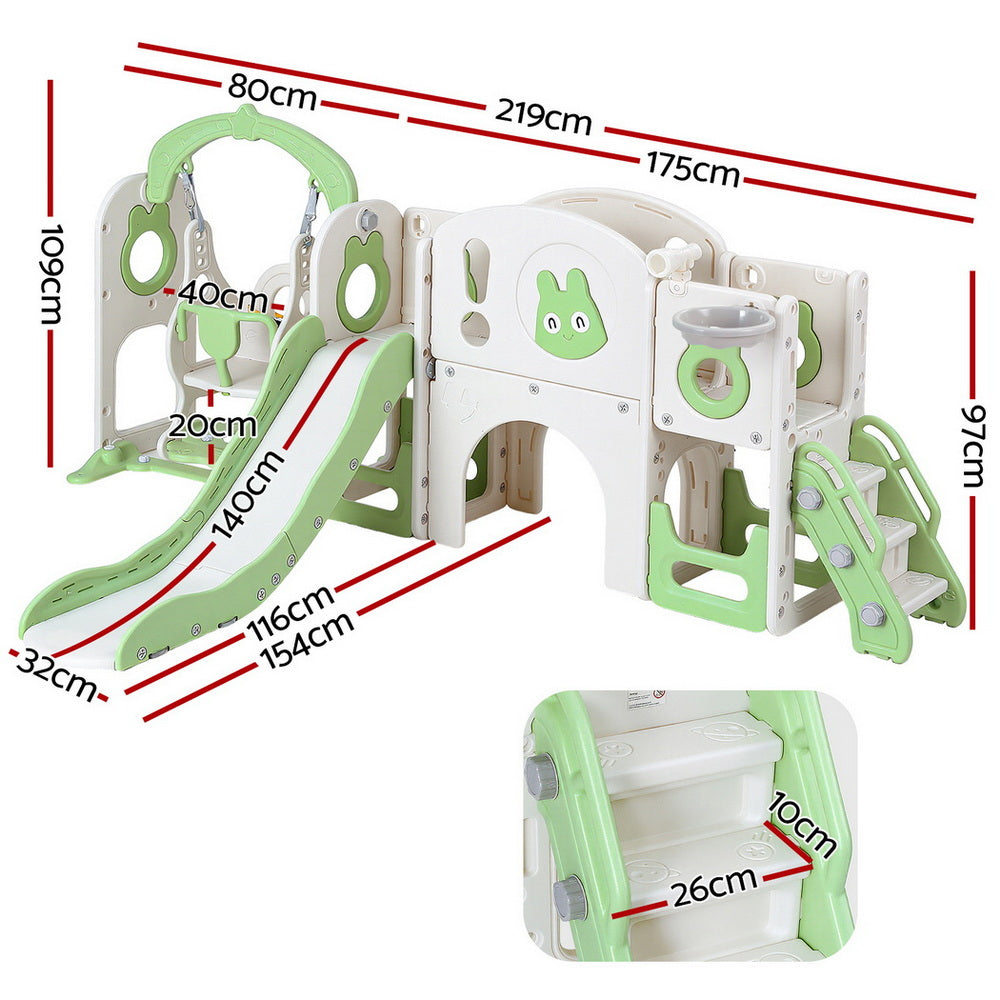 Outdoor Play Equipment: Keezi Kids Slide Swing Set Basketball Hoop Ring Football Outdoor Toys 140cm Green