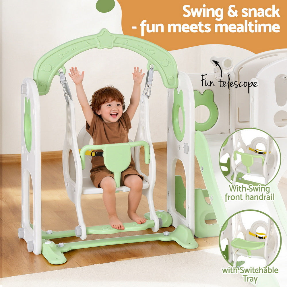 Outdoor Play Equipment: Keezi Kids Slide Swing Set Basketball Hoop Ring Football Outdoor Toys 140cm Green