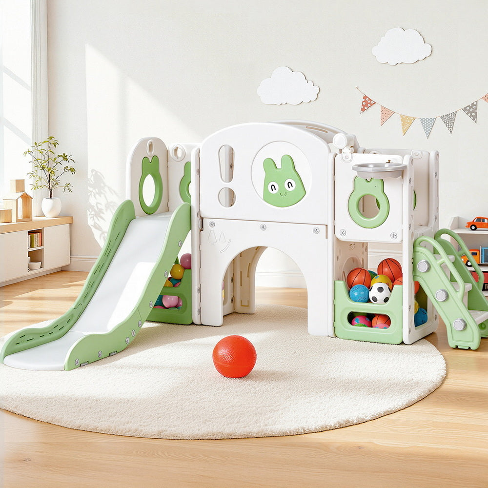 Outdoor Play Equipment: Keezi Kids Slide Swing Set Ball Hoop Rings Football Outdoor Toys Green