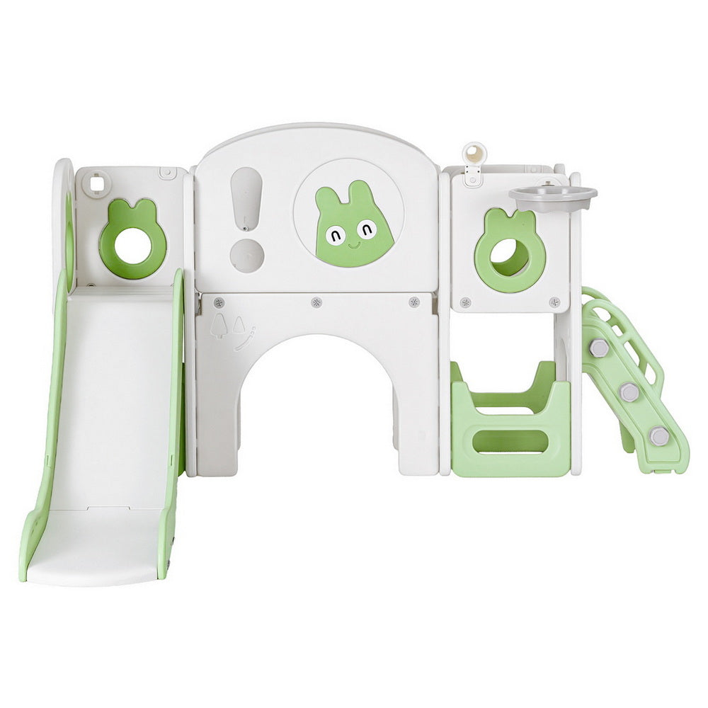 Outdoor Play Equipment: Keezi Kids Slide Swing Set Ball Hoop Rings Football Outdoor Toys Green
