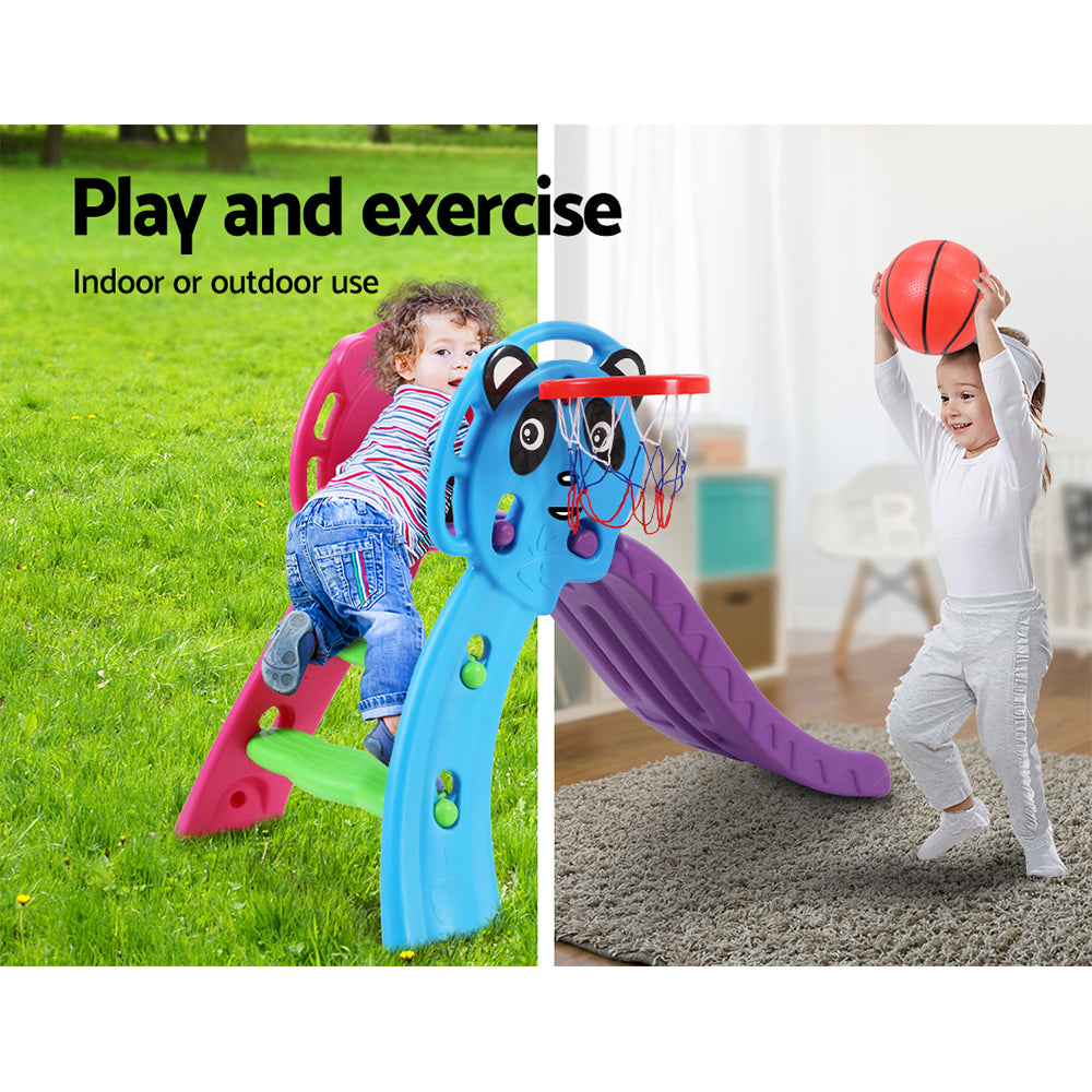 Outdoor Play Equipment: Keezi Kids Slide Set Basketball Hoop Indoor Outdoor Playground Toys 100cm Blue