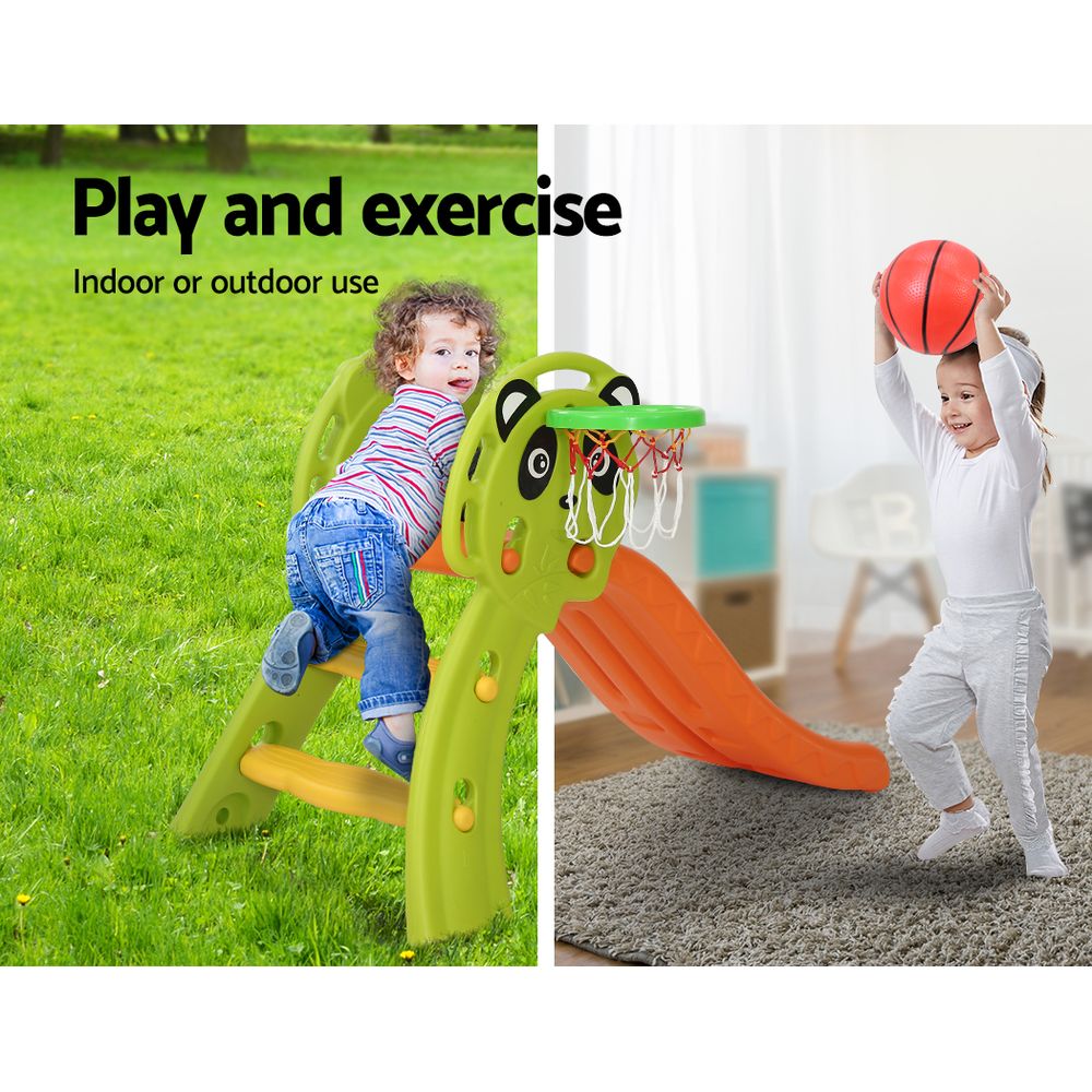 Outdoor Play Equipment: Keezi Kids Slide Set Basketball Hoop Indoor Outdoor Playground Toys 100cm Orange
