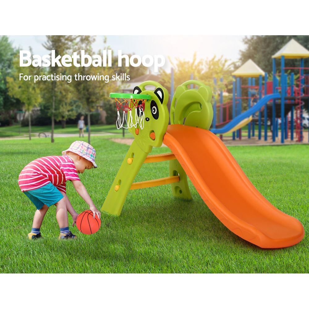 Outdoor Play Equipment: Keezi Kids Slide Set Basketball Hoop Indoor Outdoor Playground Toys 100cm Orange