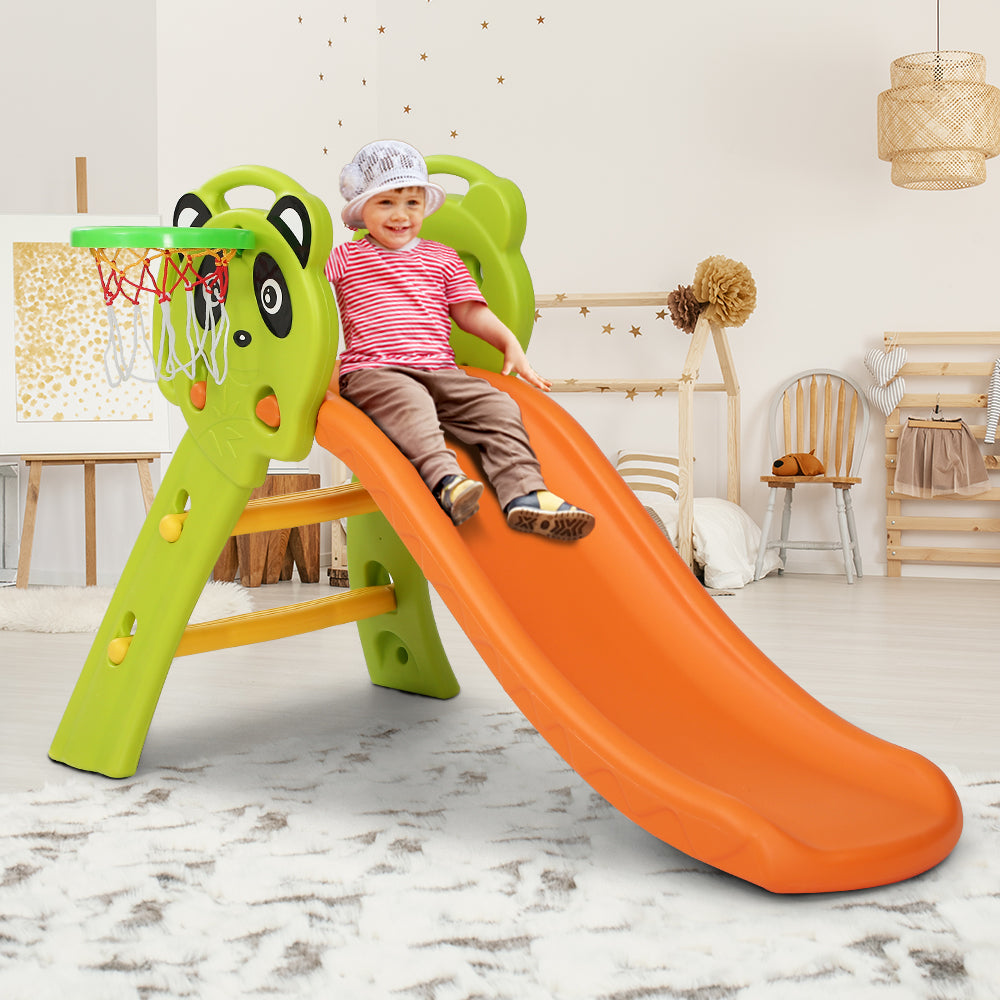 Outdoor Play Equipment: Keezi Kids Slide Set Basketball Hoop Indoor Outdoor Playground Toys 100cm Orange