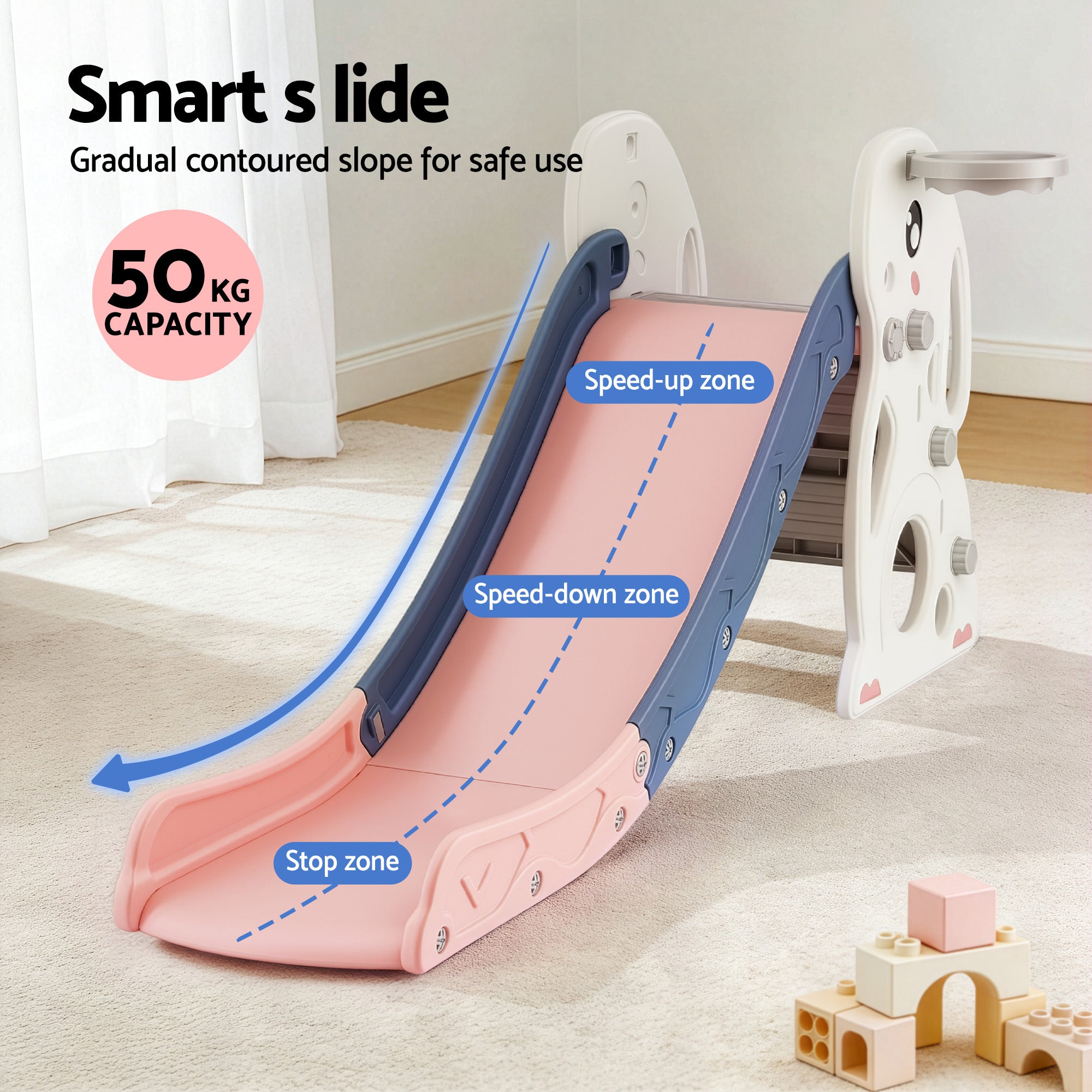 Activity Toys: Keezi Kids Slide Set Basketball Hoop Ring Outdoor Playground Toy Rabbit 147cm