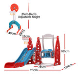Outdoor Play Equipment: Keezi Kids Slide Swing Set Basketball Hoop Rings Football Outdoor Toys 140cm Red