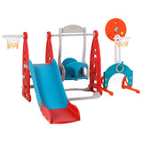 Outdoor Play Equipment: Keezi Kids Slide Swing Set Basketball Hoop Rings Football Outdoor Toys 140cm Red
