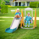 Outdoor Play Equipment: Keezi Kids Slide Swing Set Basketball Outdoor Toys Adjustable Height 140cm Green