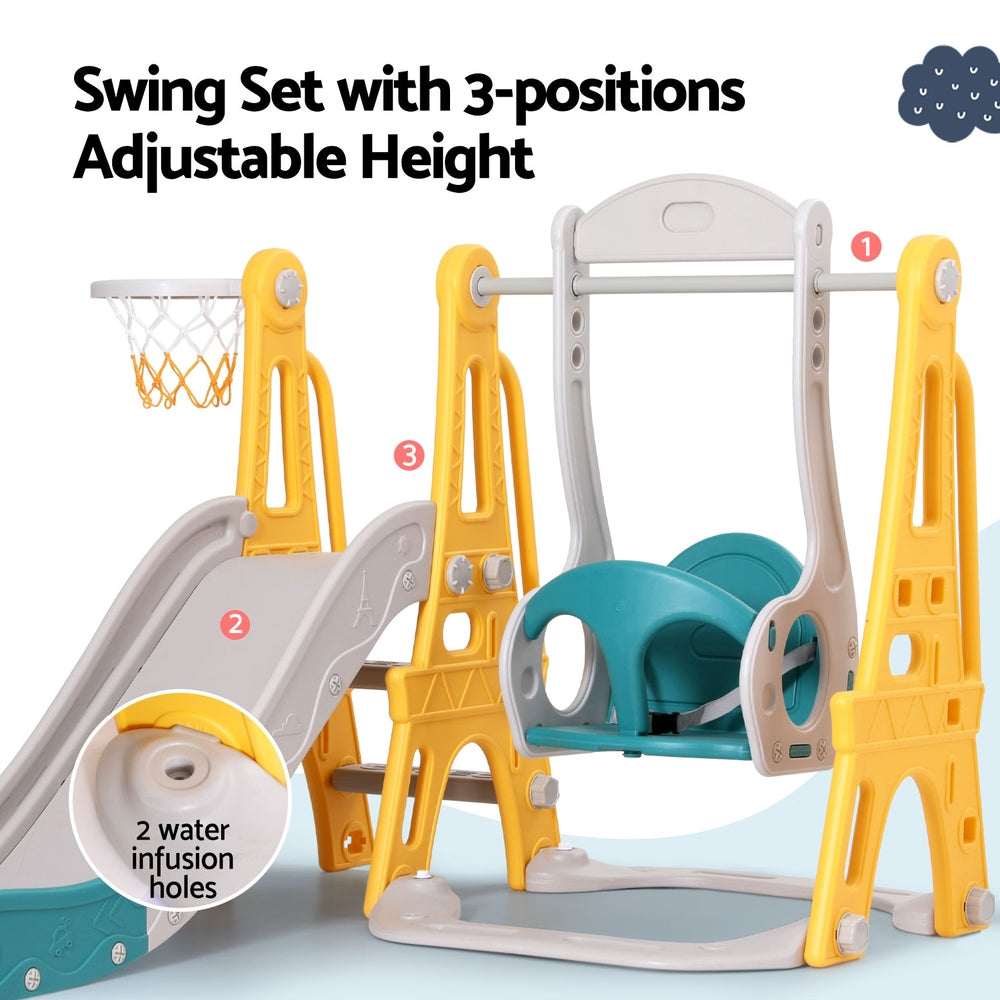 Outdoor Play Equipment: Keezi Kids Slide Swing Set Basketball Outdoor Toys Adjustable Height 140cm Green
