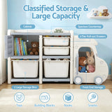 Toy Boxes: Keezi Toy Storage Organizer with 4 Storage Bins and Cabinet, Bookcase Kids Toys Box, Toy Storage for Kids Room, Playroom, Bedroom, Nursery, Car Shaped