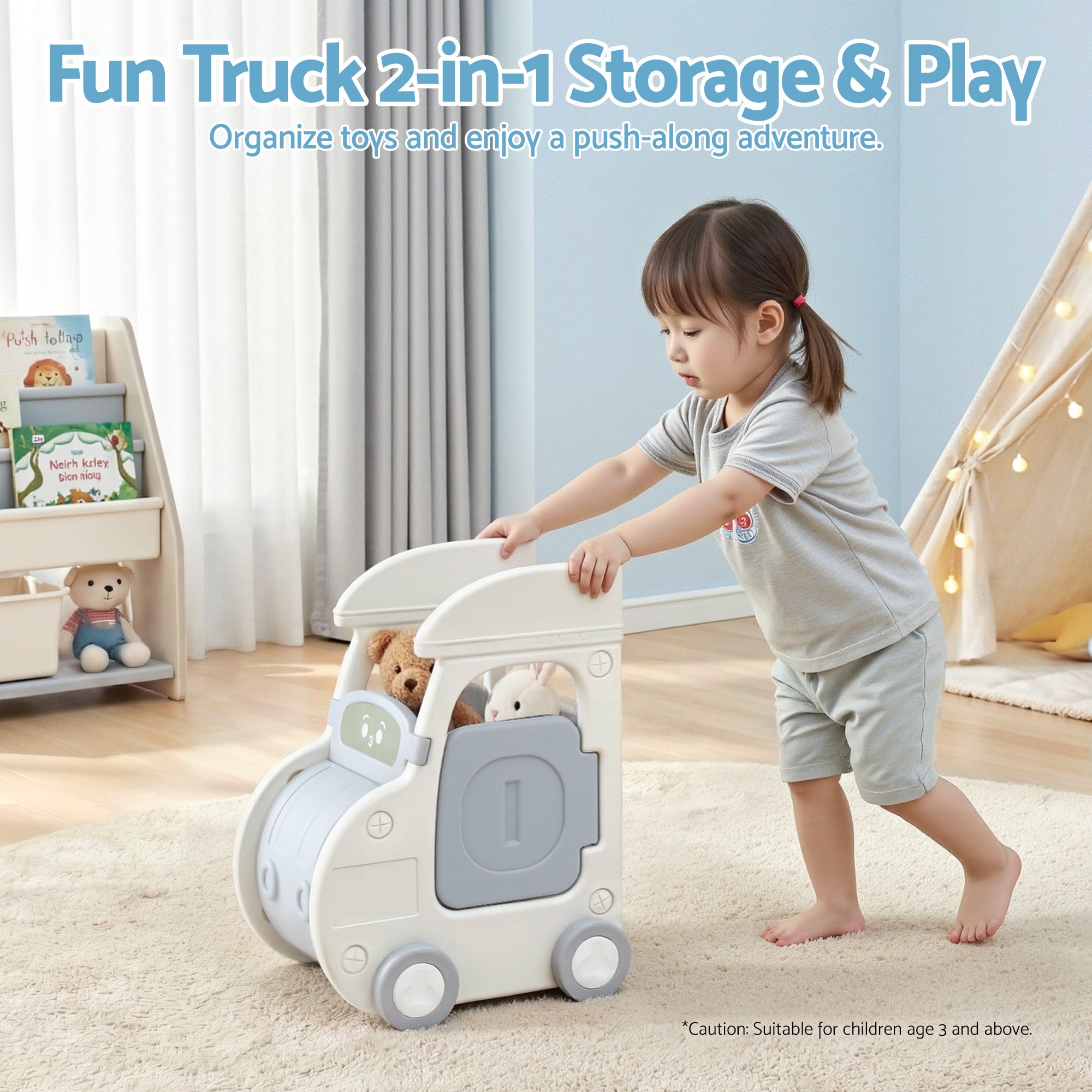 Toy Boxes: Keezi Toy Storage Organizer with 4 Storage Bins and Cabinet, Bookcase Kids Toys Box, Toy Storage for Kids Room, Playroom, Bedroom, Nursery, Car Shaped