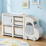 Toy Boxes: Keezi Toy Storage Organizer with 4 Storage Bins and Cabinet, Bookcase Kids Toys Box, Toy Storage for Kids Room, Playroom, Bedroom, Nursery, Car Shaped