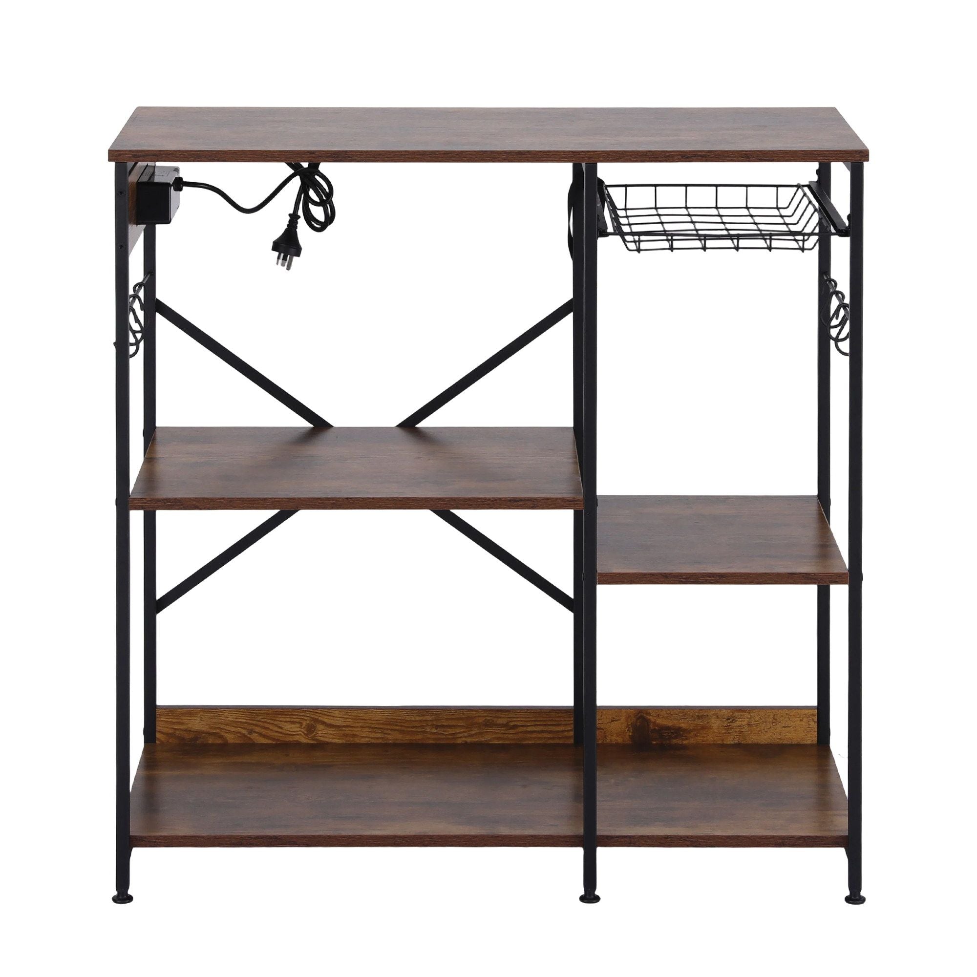 Artiss 3-Tier Kitchen Rack with 2 Power Outlets Microwave Storage Shelf 6 Hooks 90CM