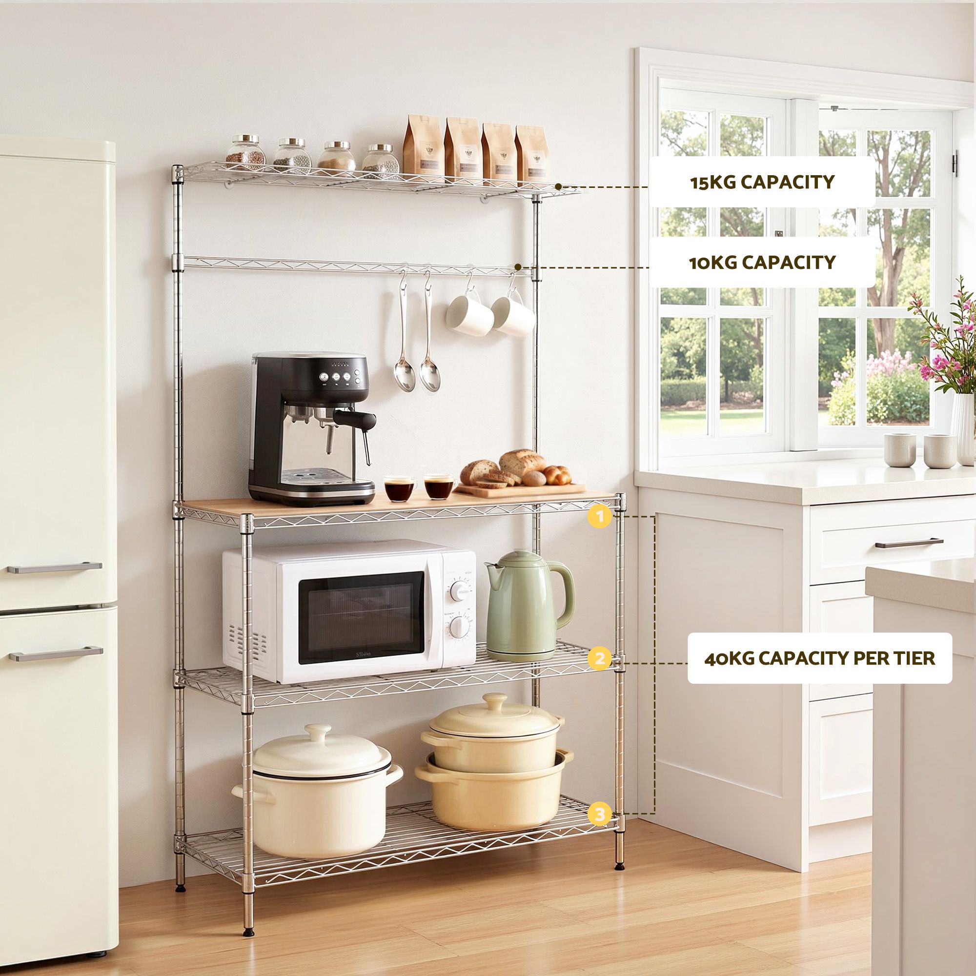 Artiss 4-Tier Metal Kitchen Rack Shelf Silver Storage Shelves Organizer Microwave Stand 90cmx151cm