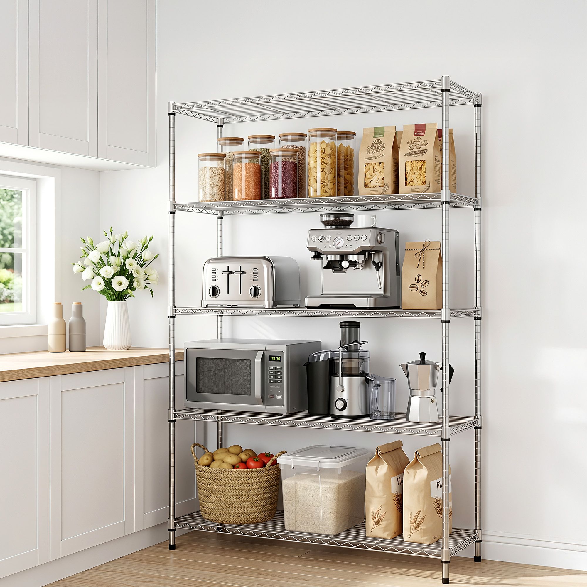 Artiss 5-Tier Kitchen Rack Shelf Shelving 120x45x179CM Adjustable Metal Storage Shelves