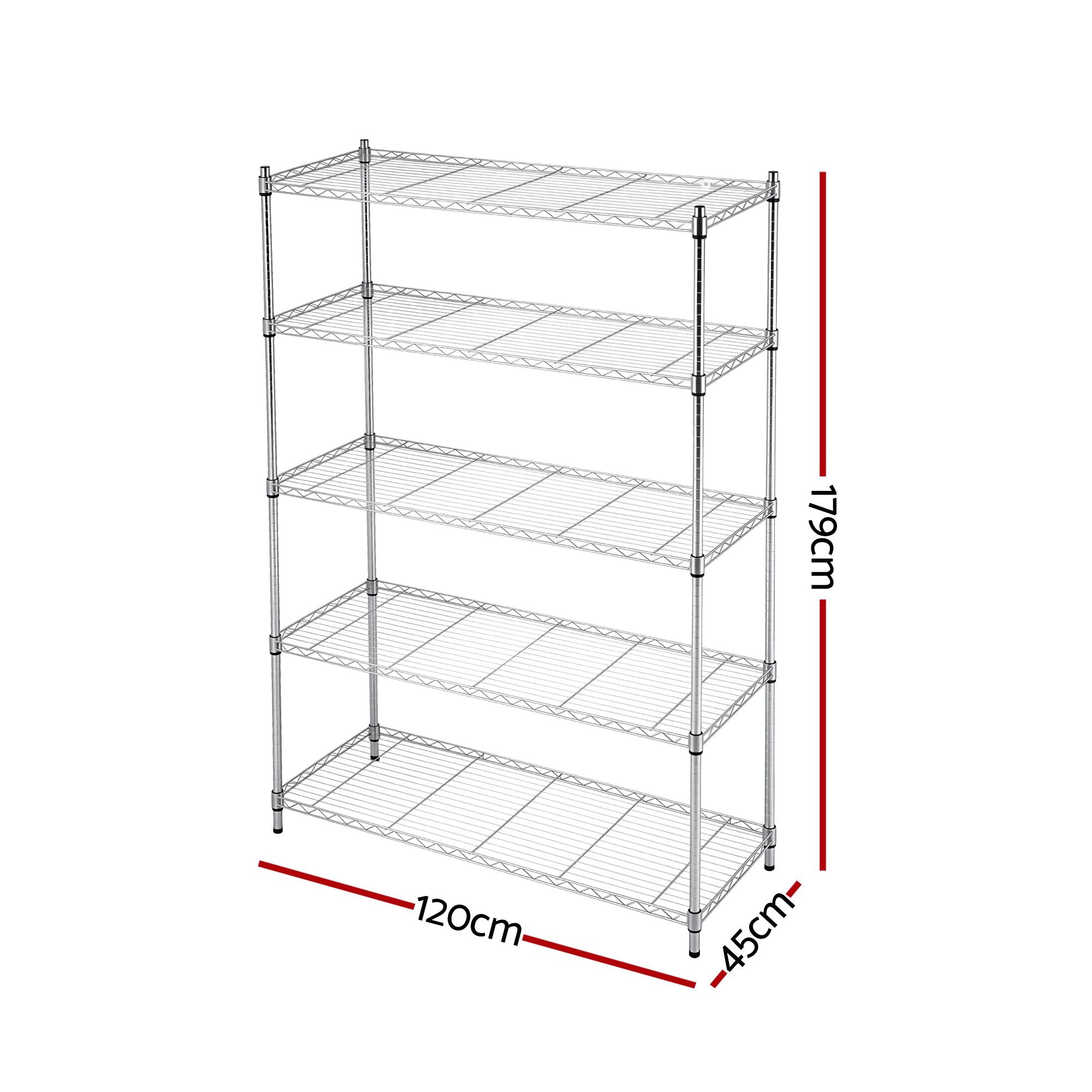 Artiss 5-Tier Kitchen Rack Shelf Shelving 120x45x179CM Adjustable Metal Storage Shelves