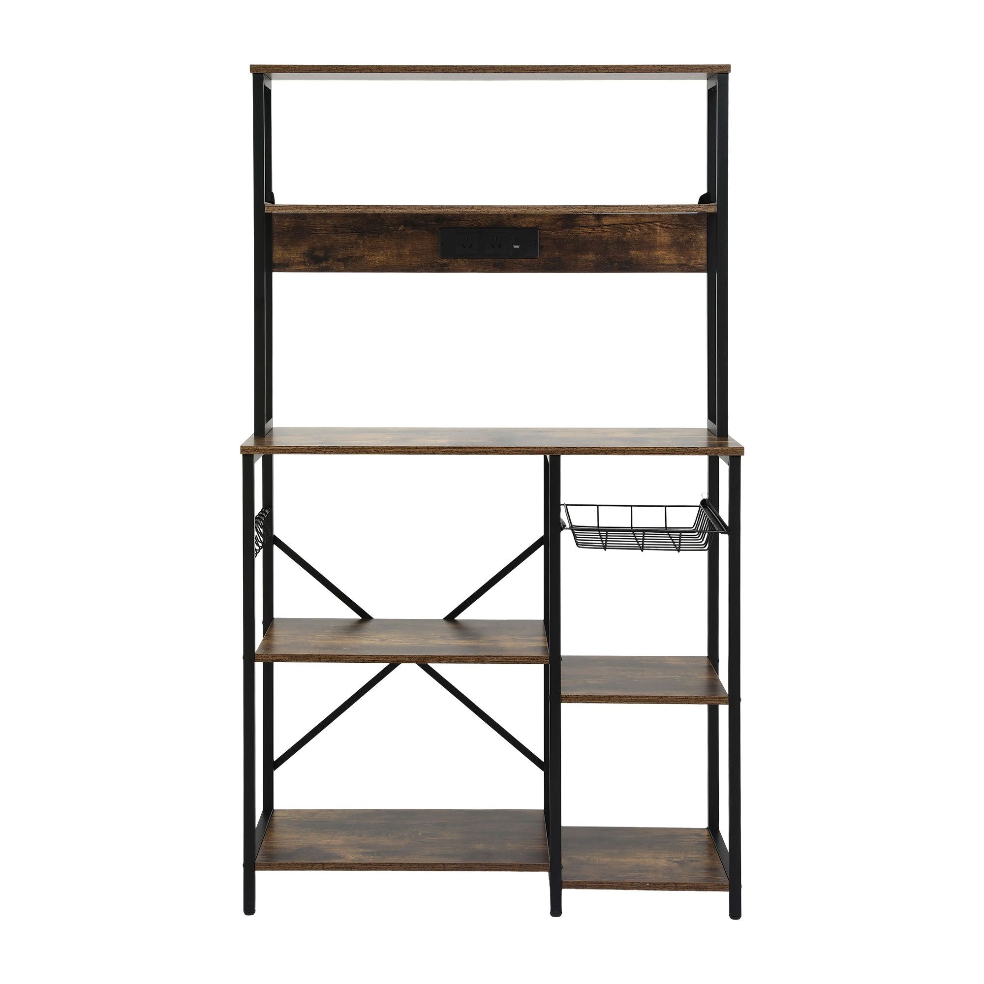 Artiss 5-Tier Kitchen Rack with Power Outlets 90CMX153CM Microwave Storage Shelf