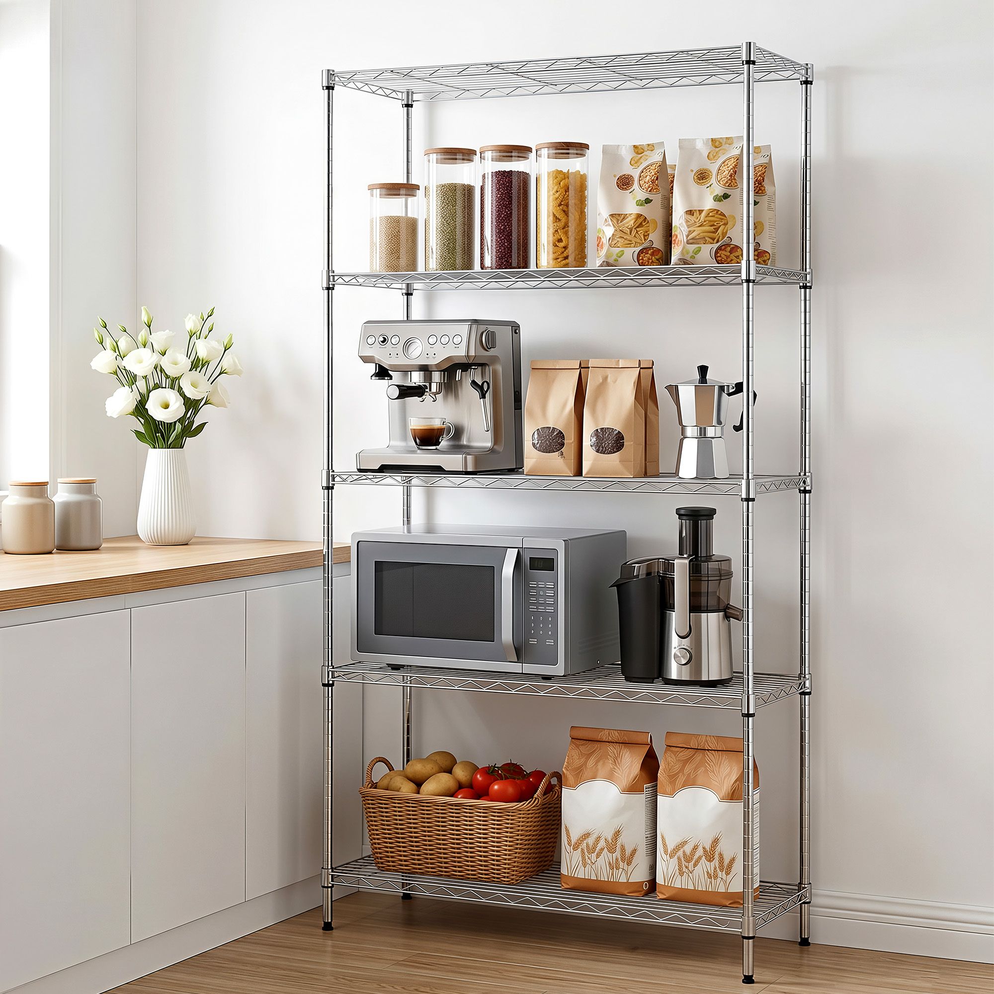 Artiss 5-Tier Kitchen Rack Shelf Shelving 90x35x182CM Adjustable Metal Storage Shelves