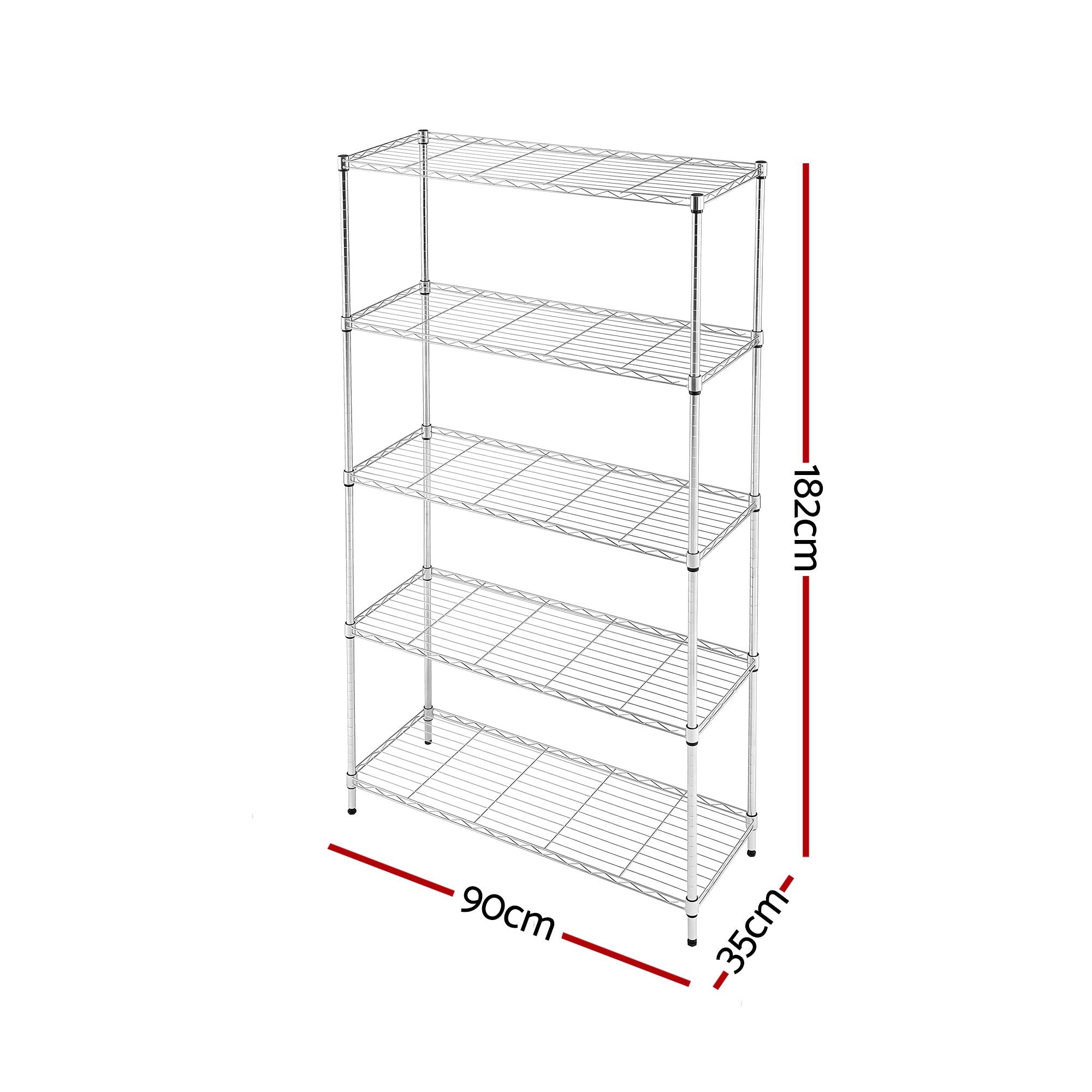 Artiss 5-Tier Kitchen Rack Shelf Shelving 90x35x182CM Adjustable Metal Storage Shelves