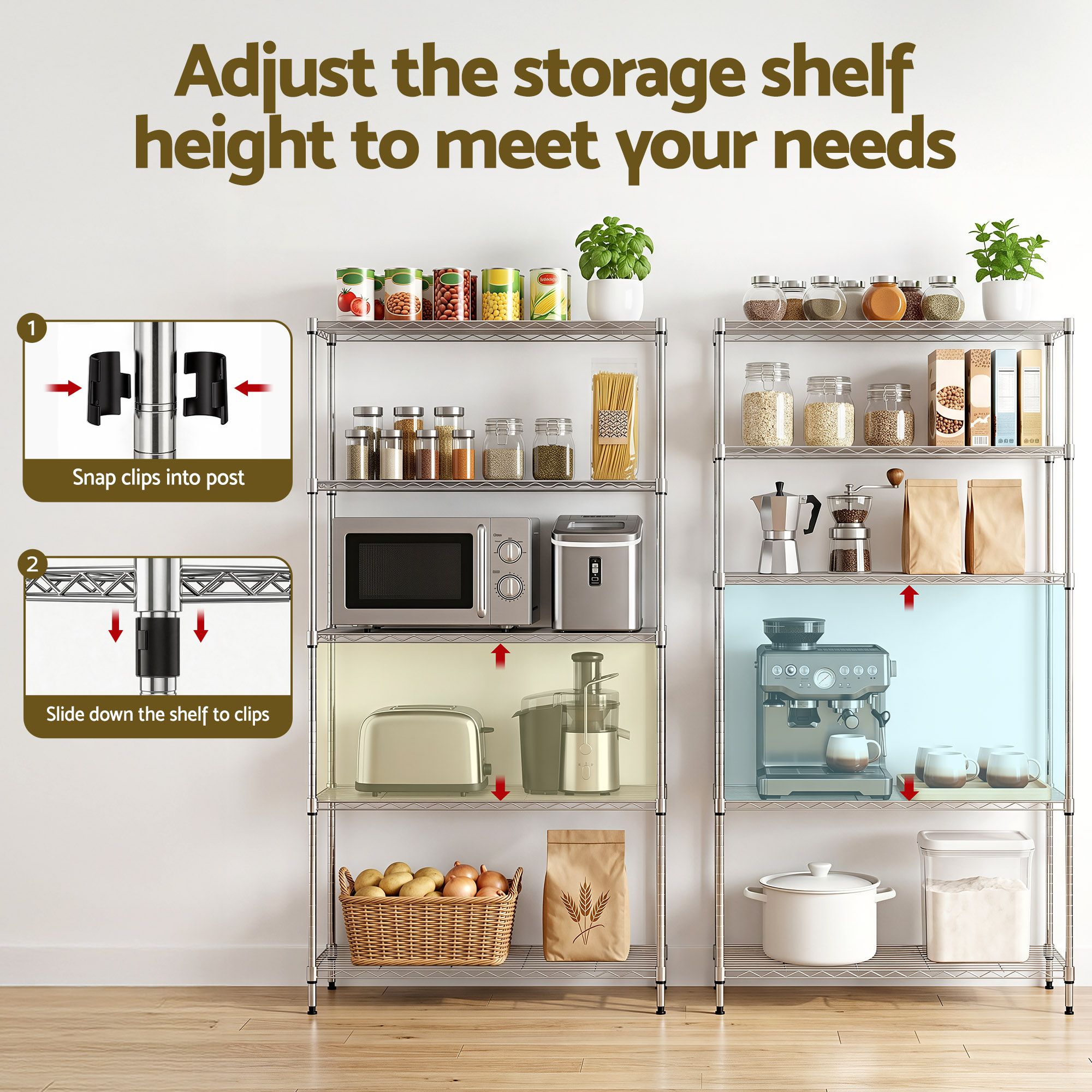 Artiss 5-Tier Kitchen Rack Shelf Shelving 90x35x182CM Adjustable Metal Storage Shelves