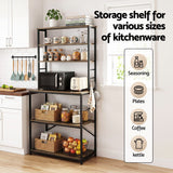 Artiss 6-Tier Kitchen Rack with 6 Hooks Microwave Storage Shelf 80cm x 167cm