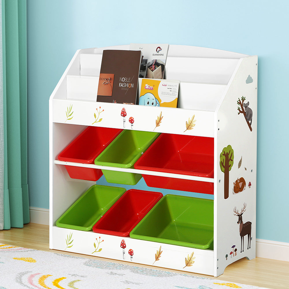 Kid's Bookcases & Shelves: Keezi 3 Tiers Kids Bookshelf Storage Children Bookcase Toy Box Organiser Rack 6 Bins
