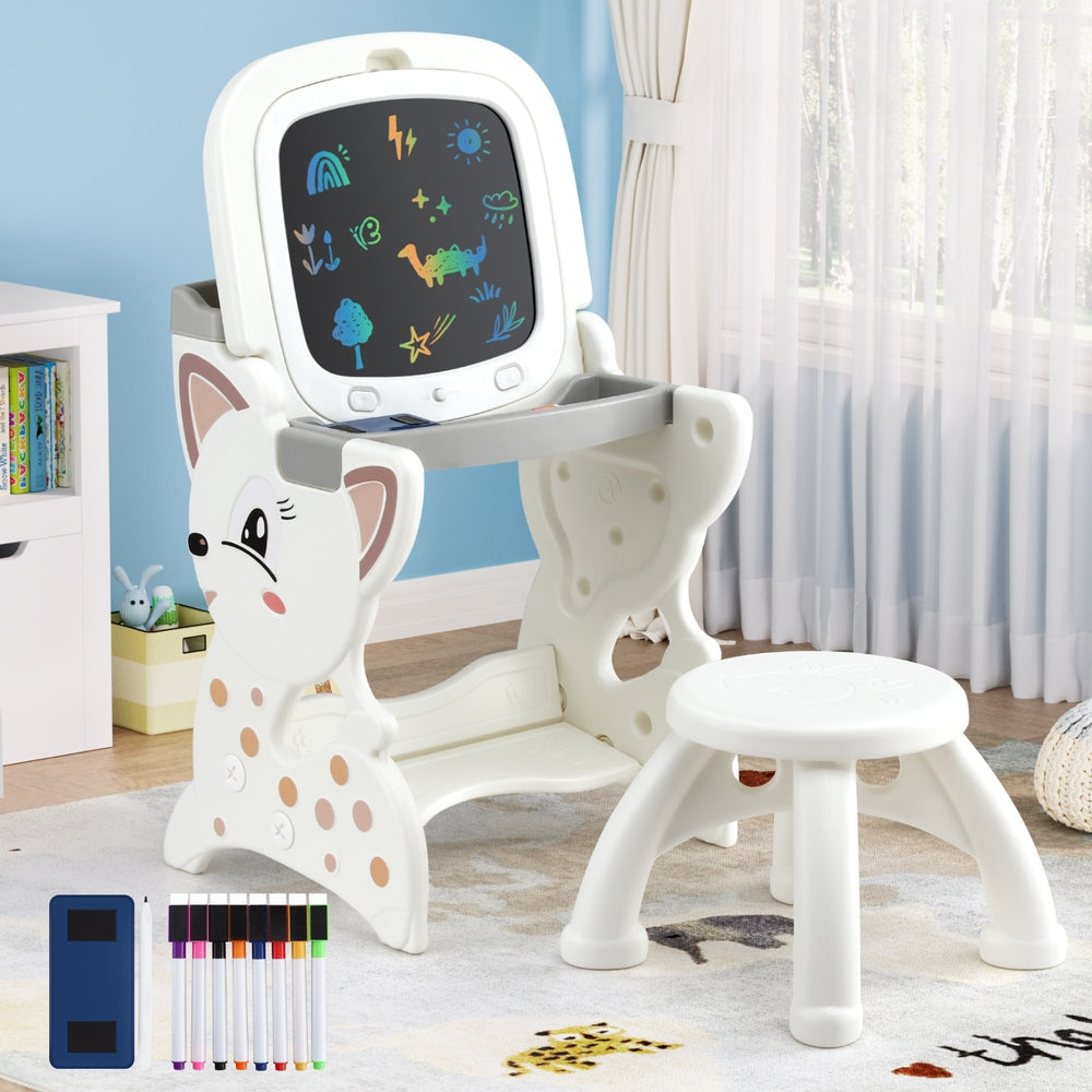 Kid's Tables, Chairs & Seats: Keezi Kids Table and Chair Set 2 in 1 Easel Desk Stool w/ LCD Writing Tablet