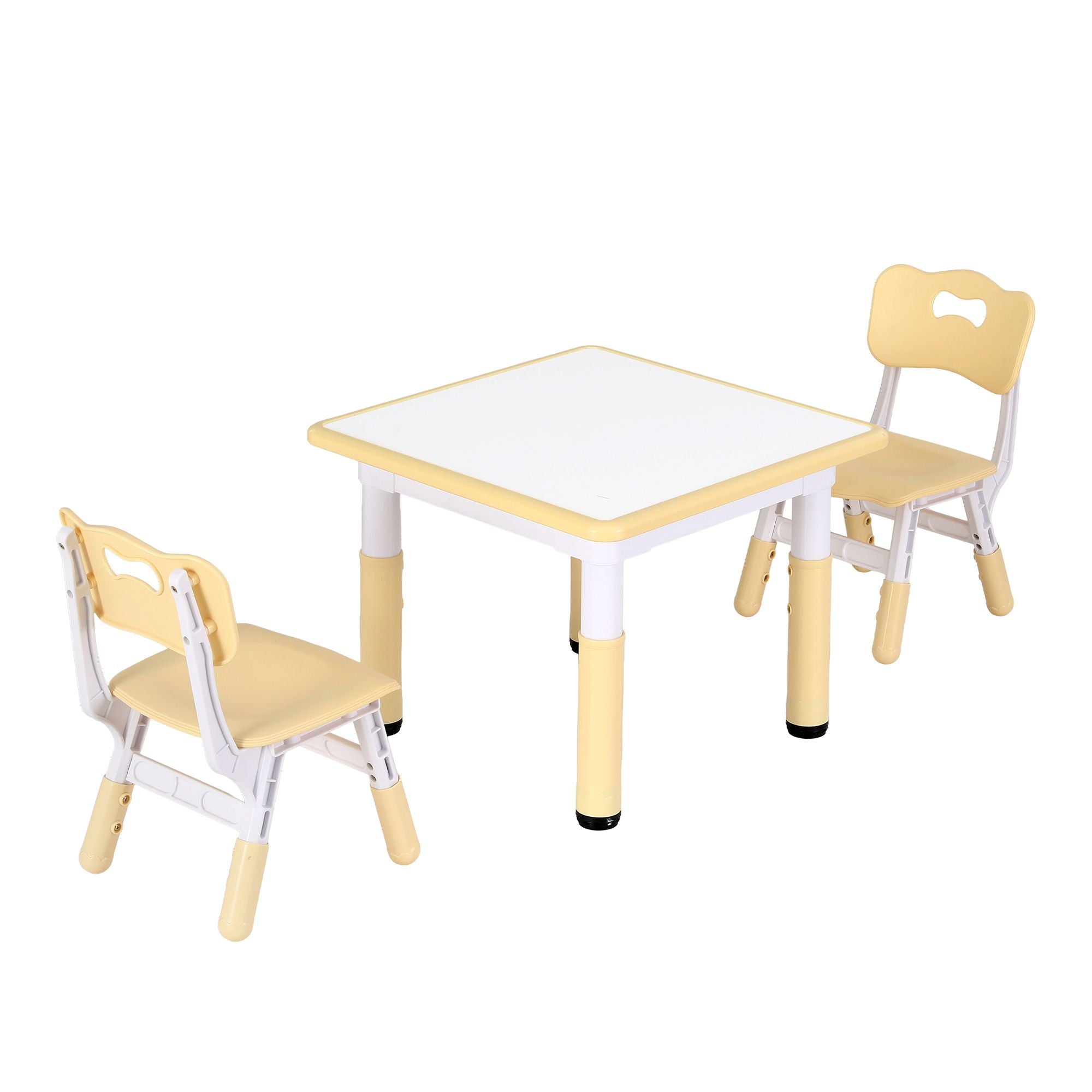 Keezi Kids Table and 2 Chairs Set Height Adjustable Toddler Desk and Chair Set for Ages 3-8, Activity Table with Graffiti Desktop for Learning Drawing Playing, Yellow
