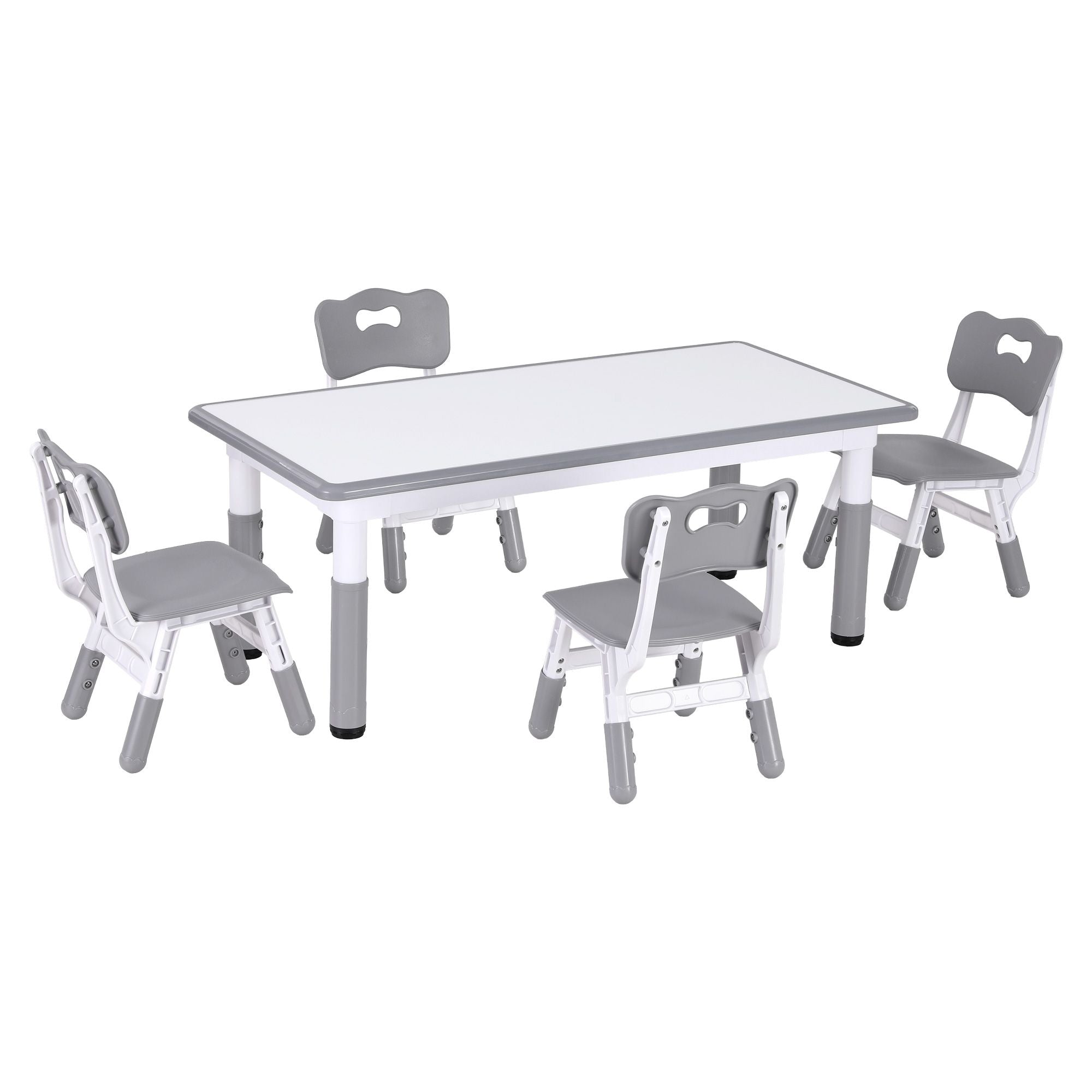 Keezi Kids Table and 4 Chairs Set Height Adjustable Toddler Desk and Chair Set for Ages 3-8, Children Activity Table with Graffiti Desktop for Learning Drawing Playing, Grey