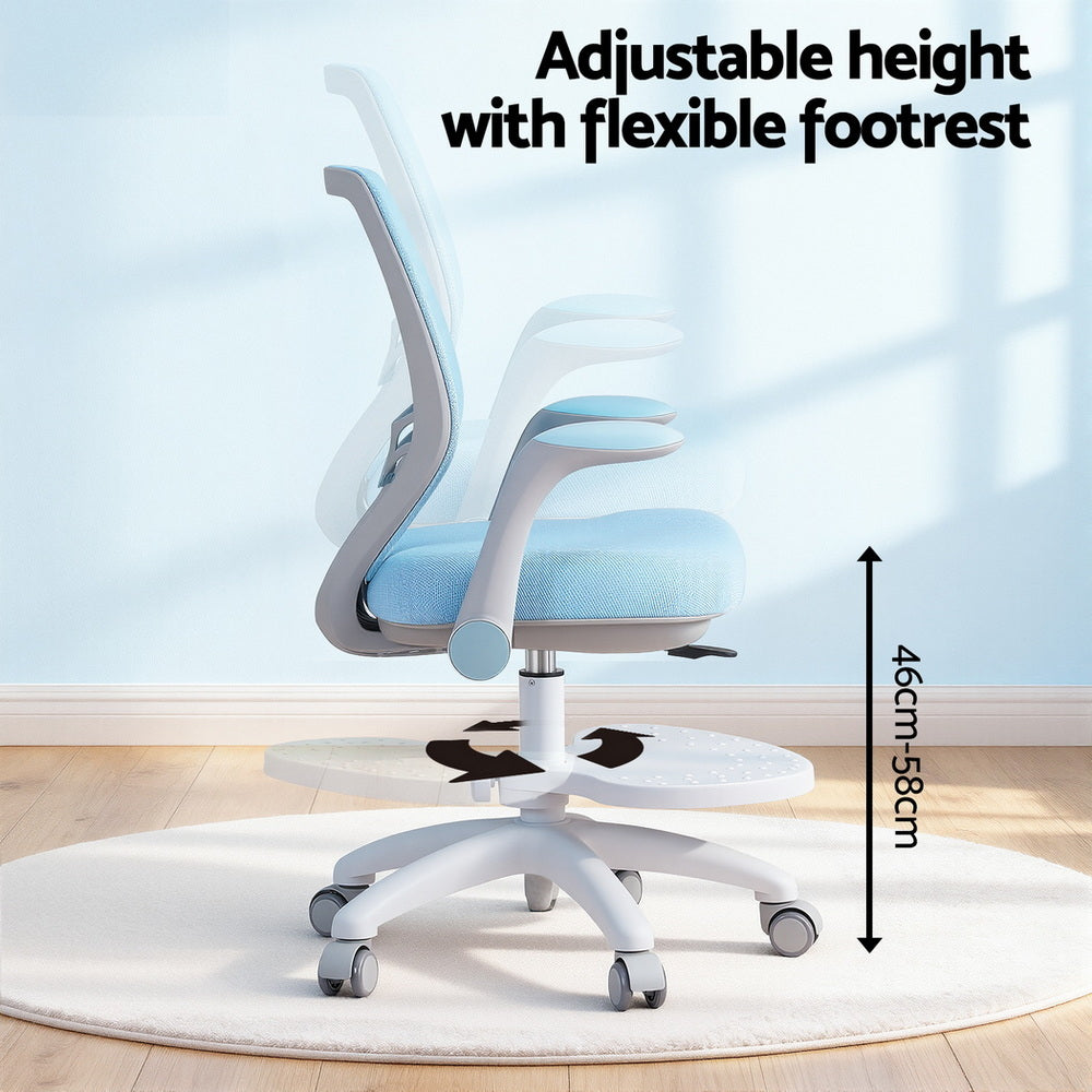 Kid's Tables, Chairs & Seats: Keezi Kids Ergonomic Study Chair Adjustable w/ Wheels Footrest Blue