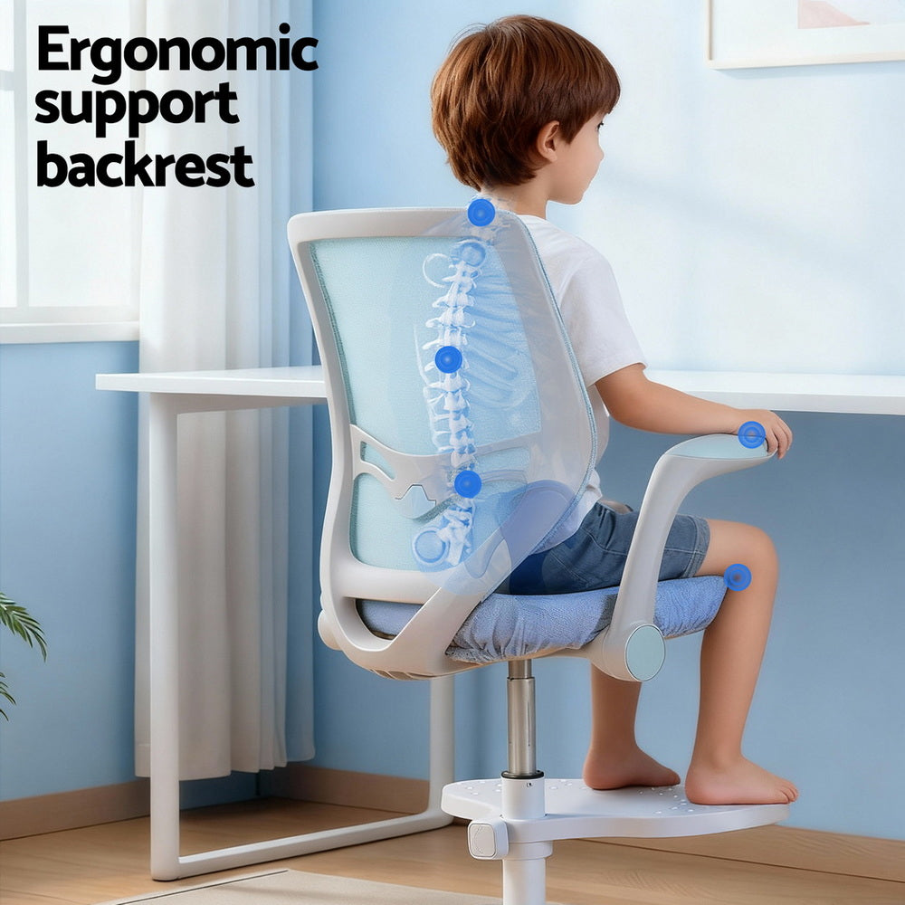 Kid's Tables, Chairs & Seats: Keezi Kids Ergonomic Study Chair Adjustable w/ Wheels Footrest Blue