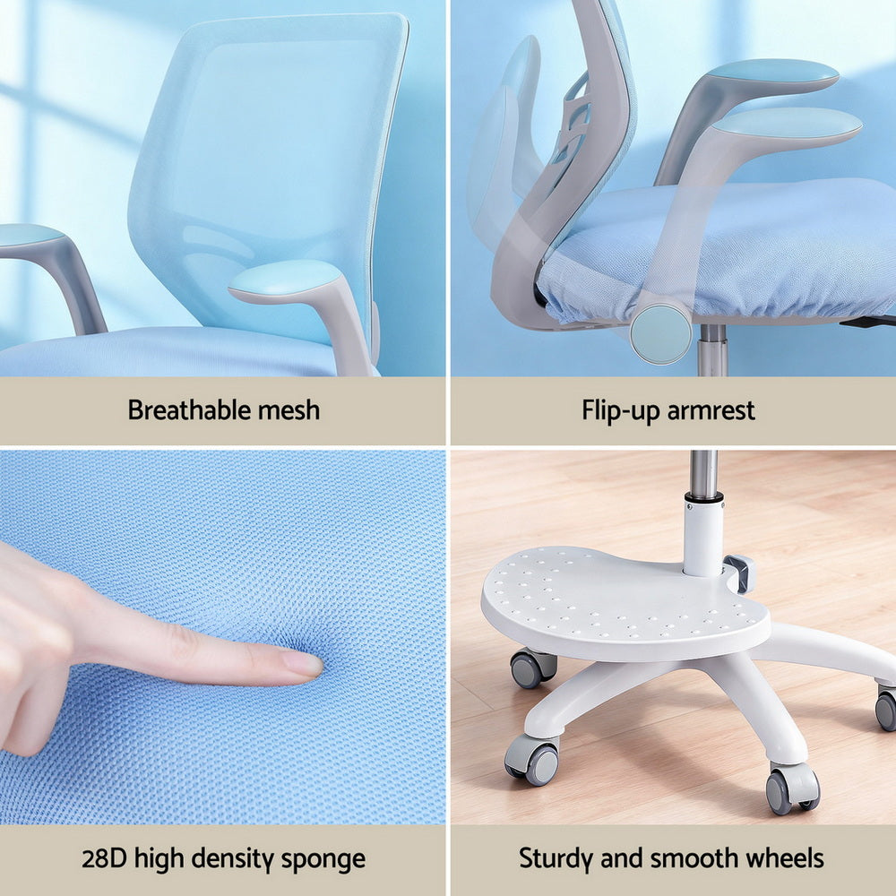 Kid's Tables, Chairs & Seats: Keezi Kids Ergonomic Study Chair Adjustable w/ Wheels Footrest Blue