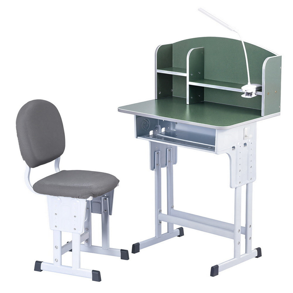 Kid's Tables, Chairs & Seats: Keezi Kids Study Desk Chair Set Adjustable Ergonomic Table LED Lamp Green