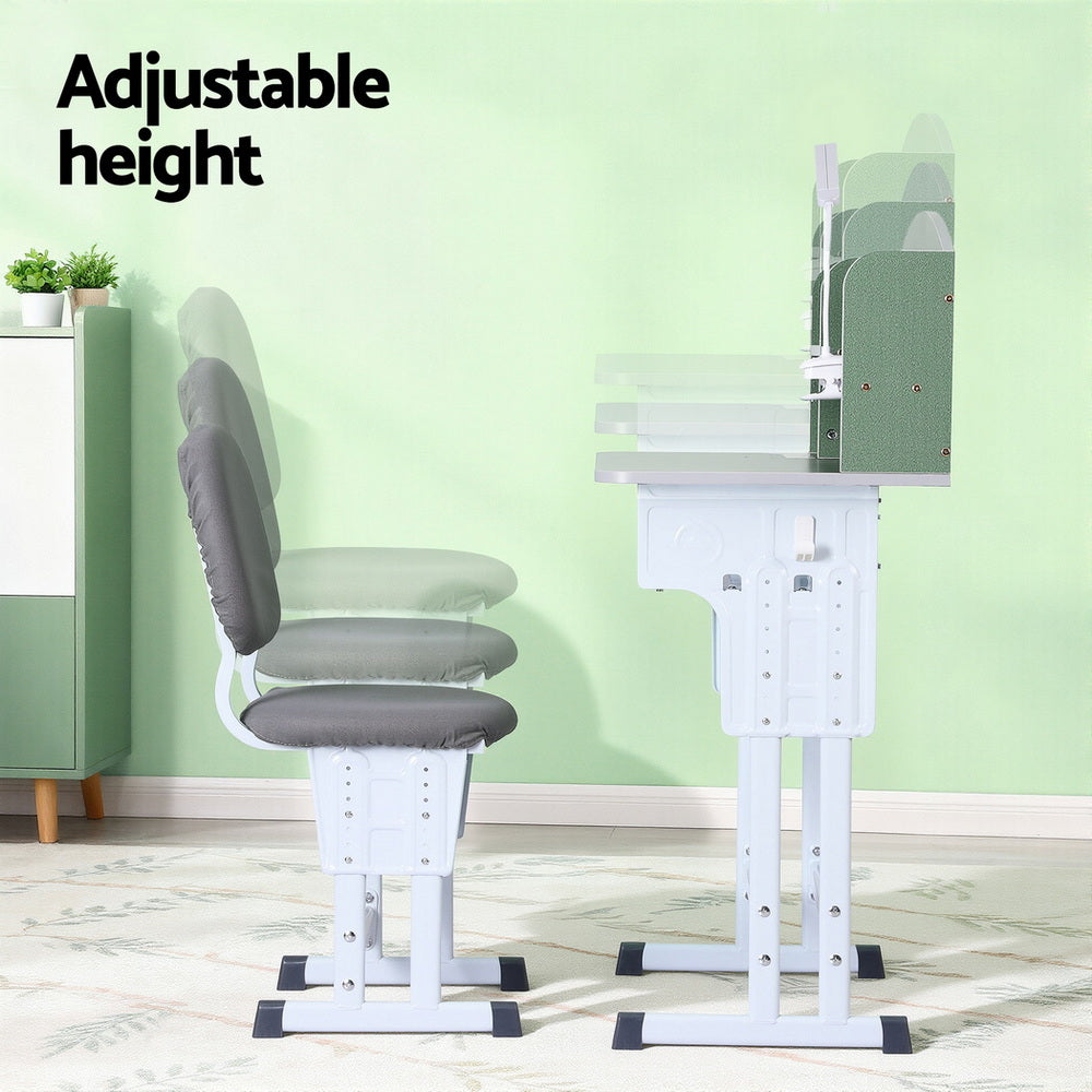 Kid's Tables, Chairs & Seats: Keezi Kids Study Desk Chair Set Adjustable Ergonomic Table LED Lamp Green