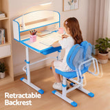 Kid's Tables, Chairs & Seats: Keezi Kids Study Desk Chair Set Adjustable Ergonomic Table LED Lamp Blue