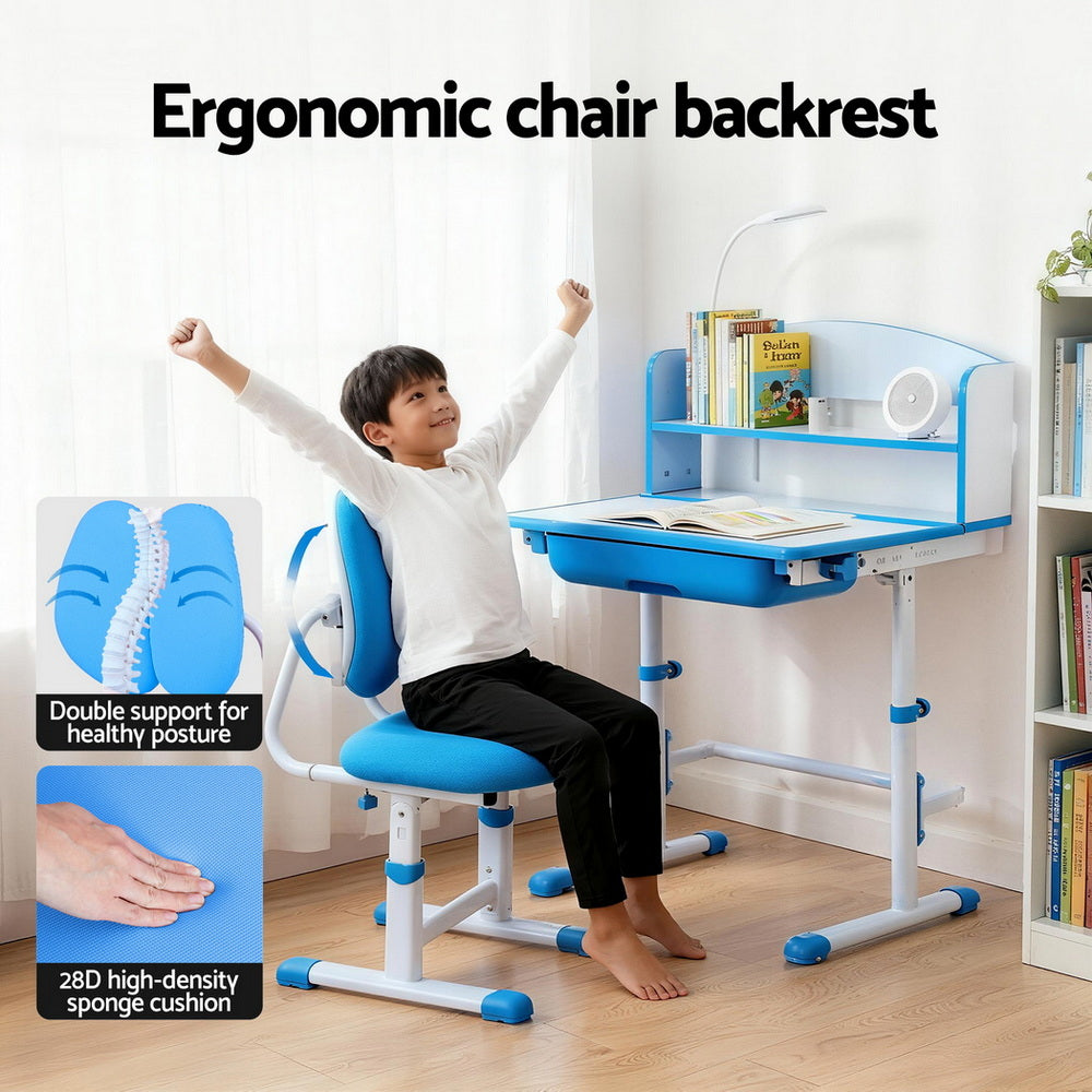 Kid's Tables, Chairs & Seats: Keezi Kids Study Desk Chair Set Adjustable Ergonomic Table LED Lamp Blue