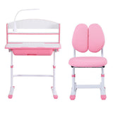 Kid's Tables, Chairs & Seats: Keezi Kids Study Desk Chair Set Adjustable Ergonomic Table LED Lamp Pink