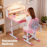 Kid's Tables, Chairs & Seats: Keezi Kids Study Desk Chair Set Adjustable Ergonomic Table LED Lamp Pink