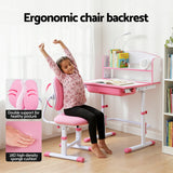 Kid's Tables, Chairs & Seats: Keezi Kids Study Desk Chair Set Adjustable Ergonomic Table LED Lamp Pink