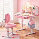 Kid's Tables, Chairs & Seats: Keezi Kids Study Desk Chair Set Adjustable Ergonomic Table LED Lamp Pink