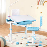 Kid's Tables, Chairs & Seats: Keezi Kids Table and Chair Set Adjustable Study Desk w/ LED Lamp Reading Blue