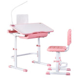 Kid's Tables, Chairs & Seats: Keezi Kids Table and Chair Set Adjustable Study Desk w/ LED Lamp Reading Pink