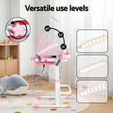 Kid's Tables, Chairs & Seats: Keezi Kids Table and Chair Set Adjustable Study Desk w/ LED Lamp Reading Pink