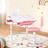 Kid's Tables, Chairs & Seats: Keezi Kids Table and Chair Set Adjustable Study Desk w/ LED Lamp Reading Pink