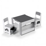 Kid's Tables, Chairs & Seats: Keezi Kids Table and Chair Set, 4 in 1 Wooden Activity Table with Bookcase, Storage Box and Detachable Blackboard, Toddler Table and 2 Chairs Set, Grey